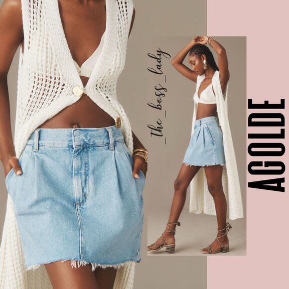AGOLDE skirt 26 denim mini skirt cotton pleated